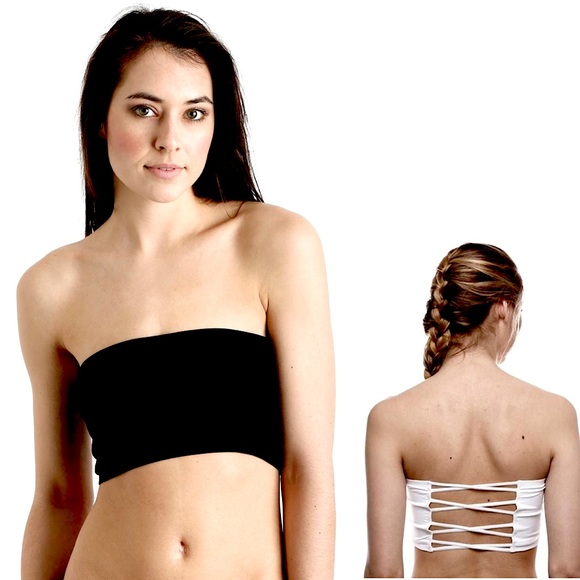 Seams Lovely Black Strapless Bandeau w/ Criss Cross Back - Picture 1 of 3